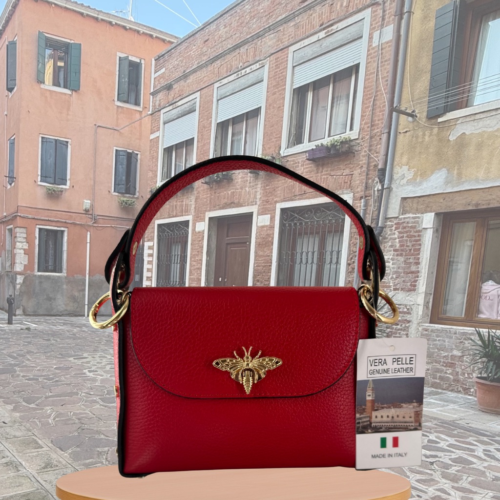 Italian Handmade Genuine Leather Crossbody Bag With Gold Accent